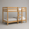 Lit superposé enfant 90 x 200 cm bois massif beige avec échelle et barrières de sécurité