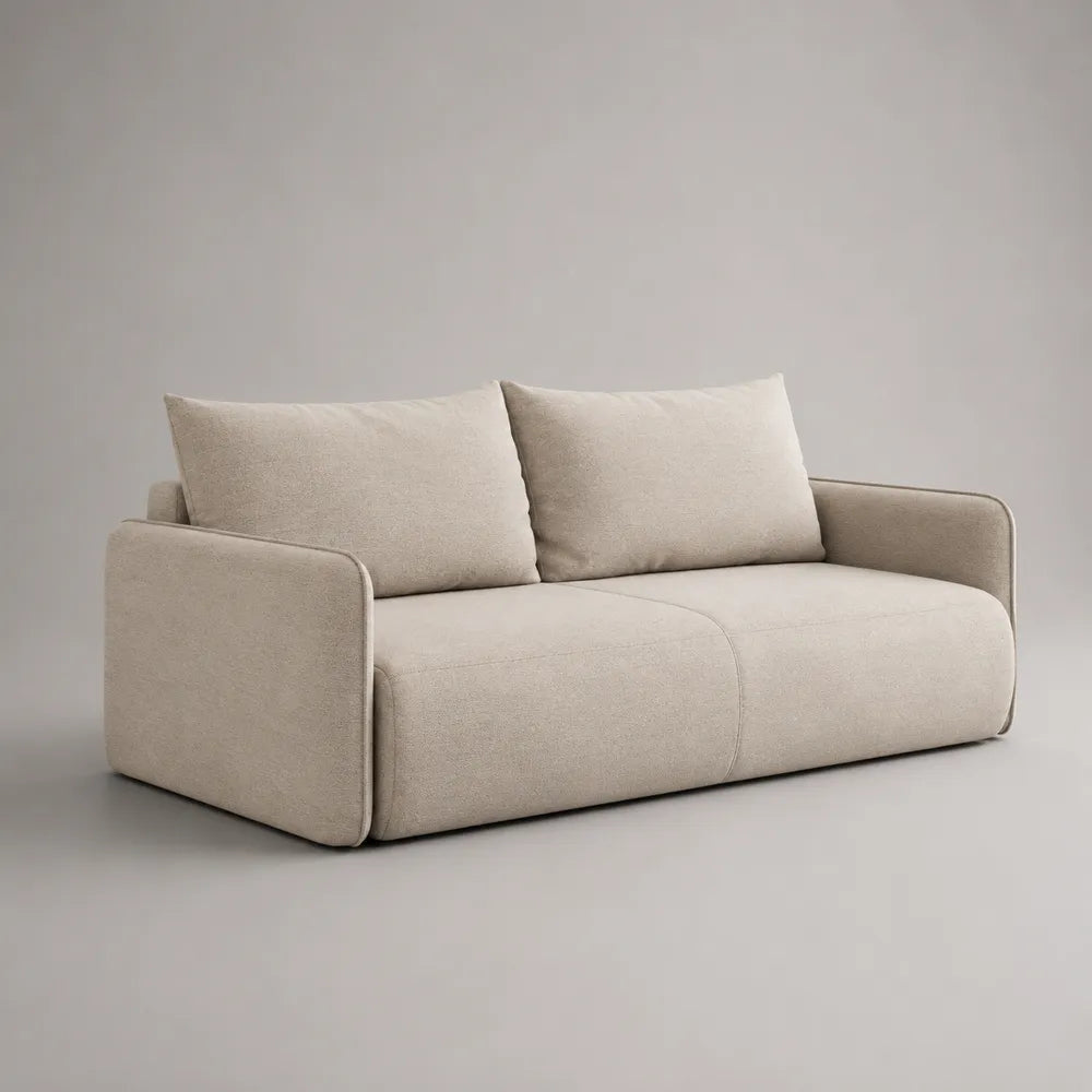 Canapé 3 places 230 x 95 x 75 cm en tissu polyester beige avec coussins rembourrés