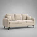 Canapé 3 places 220x90x85 cm en polyester beige avec coussins et pieds en acier noir