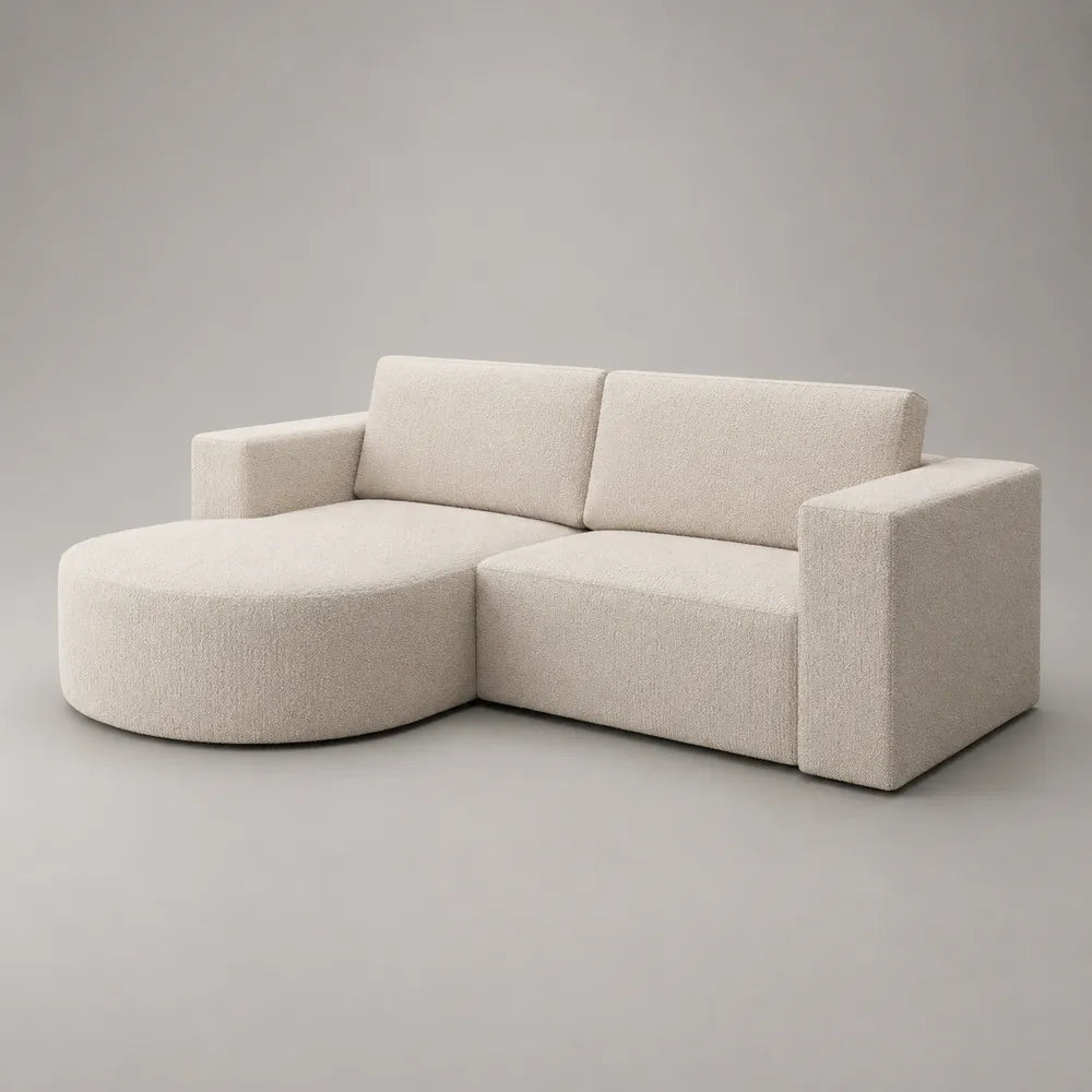 Canapé d'angle 3 places en tissu polyester crème avec méridienne gauche 260 x 160 x 85 cm