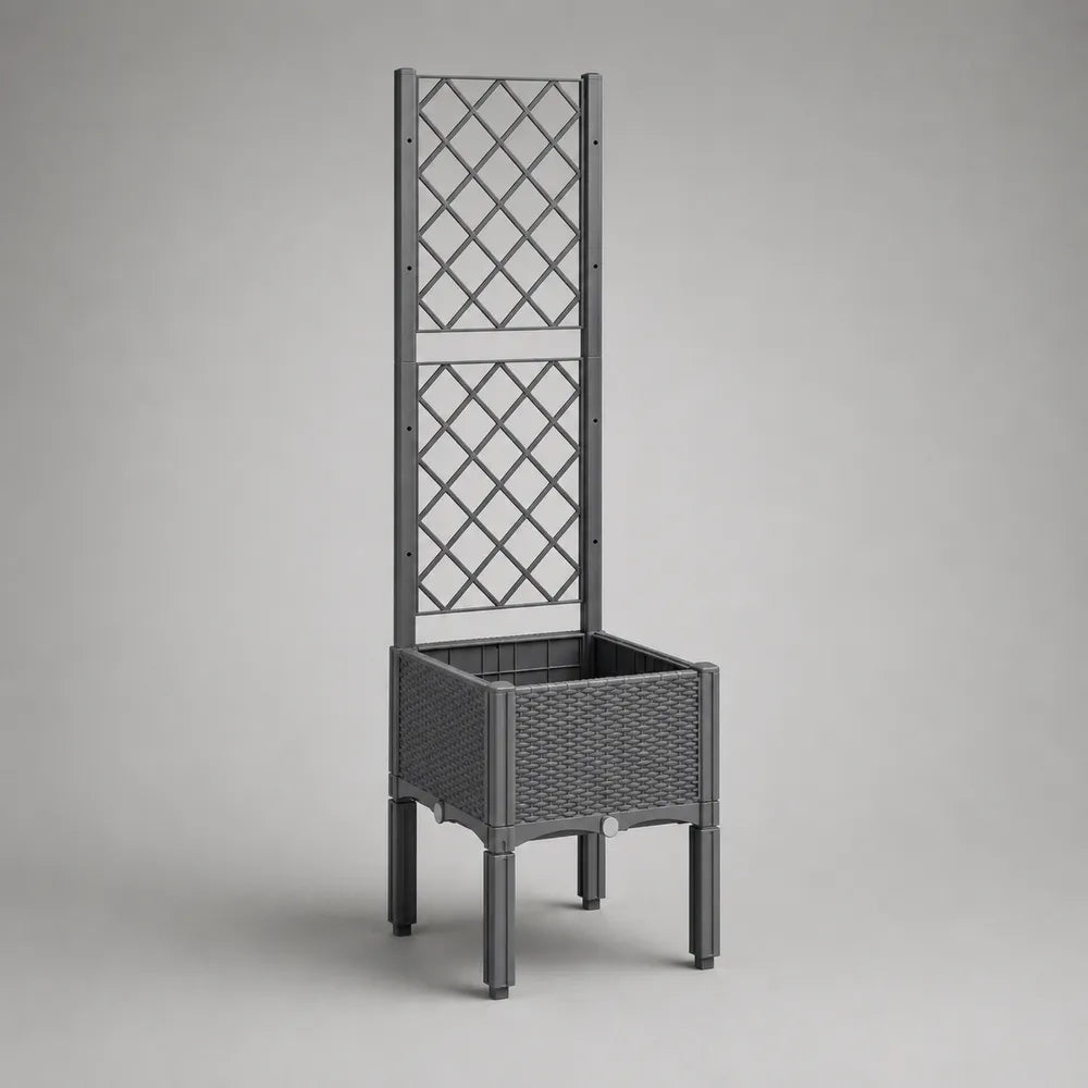 Jardinière verticale extérieure en résine synthétique noire avec treillis pour plantes 40 x 40 x 150 cm