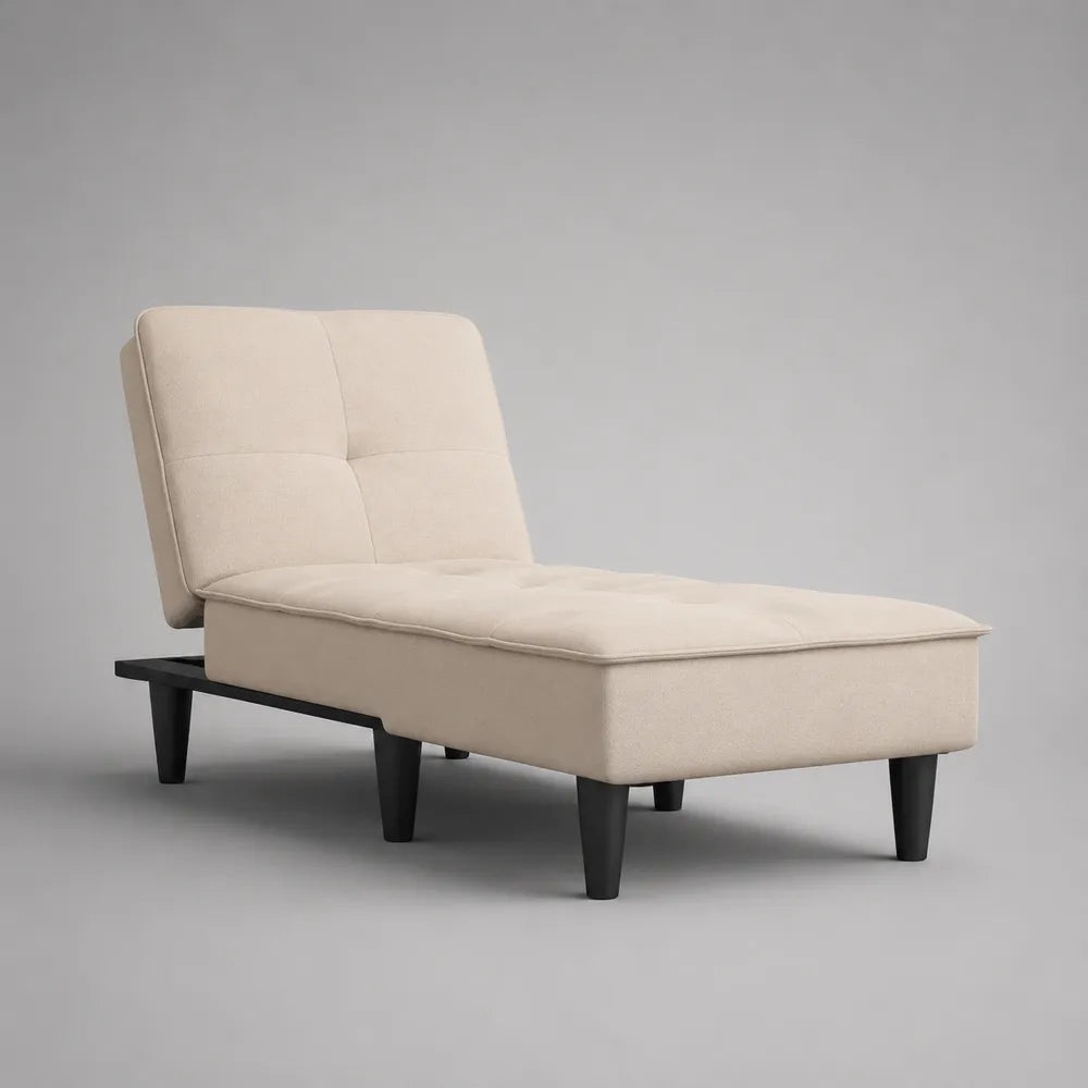 Méridienne chaise longue 170x75x85 cm en polyester crème avec pieds en acier noir