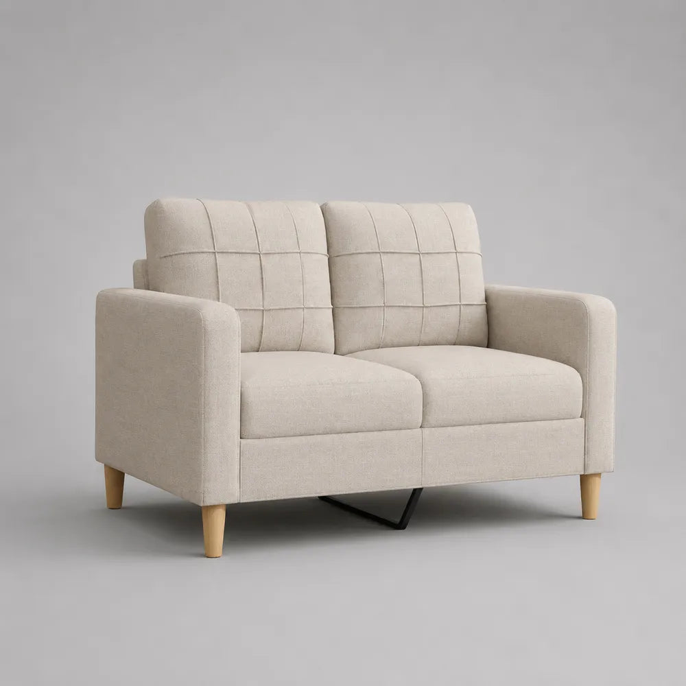 Canapé 2 places en tissu polyester beige avec pieds en bois clair 180 x 85 x 85 cm