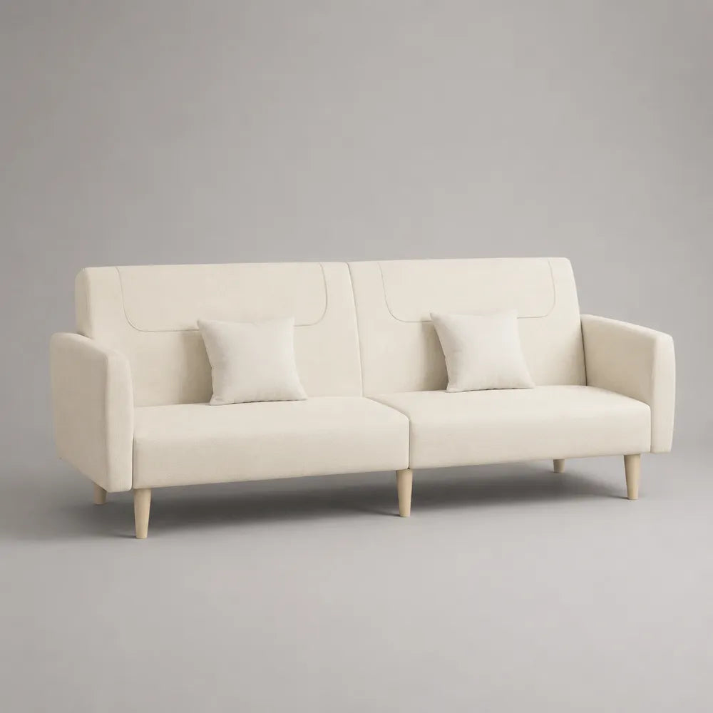 Canapé 3 places en tissu polyester crème avec accoudoirs et coussins rembourrés 230 x 90 x 85 cm