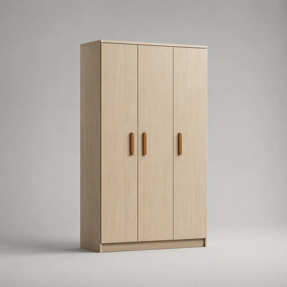 Armoire 3 portes battantes 150 x 55 x 190 cm en MDF effet chêne clair structure rectangulaire