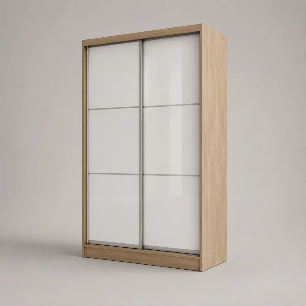 Armoire à portes coulissantes 120x60x200 cm en MDF chêne naturel et blanc rectangulaire