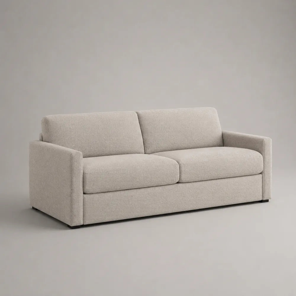 Canapé 3 places en tissu polyester beige avec pieds noirs 220 x 90 x 80 cm