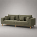 Canapé 3 places 240x90x85 cm en polyester vert avec coussins et pieds en bois