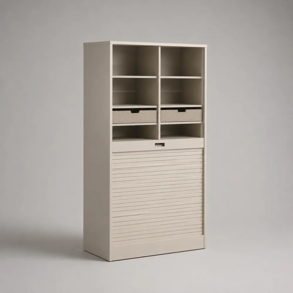 Armoire de rangement 120 x 40 x 180 cm en MDF blanc avec étagères tiroirs et compartiment fermé structure rectangulaire