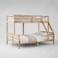 Lit superposé enfant 90x200 cm en bois massif beige avec échelle inclinée et barrières de sécurité