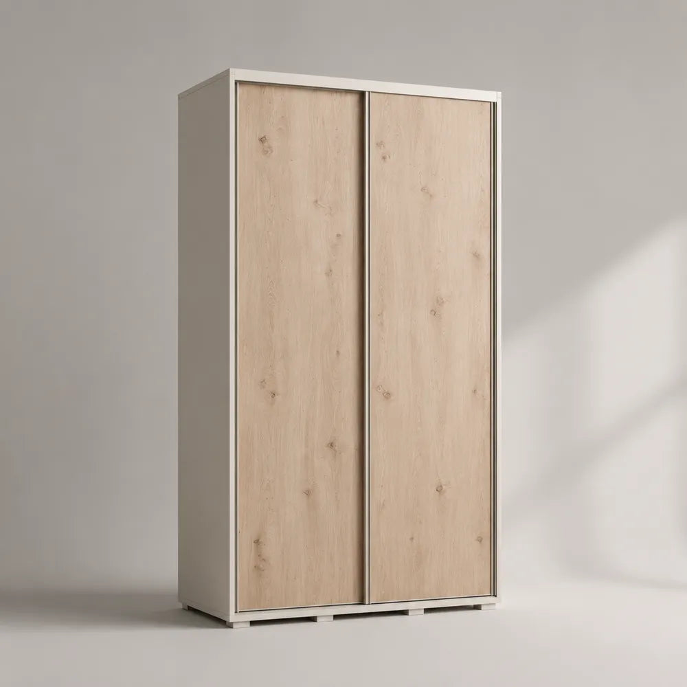 Armoire 2 portes coulissantes 120 x 60 x 200 cm en MDF effet chêne naturel forme rectangulaire